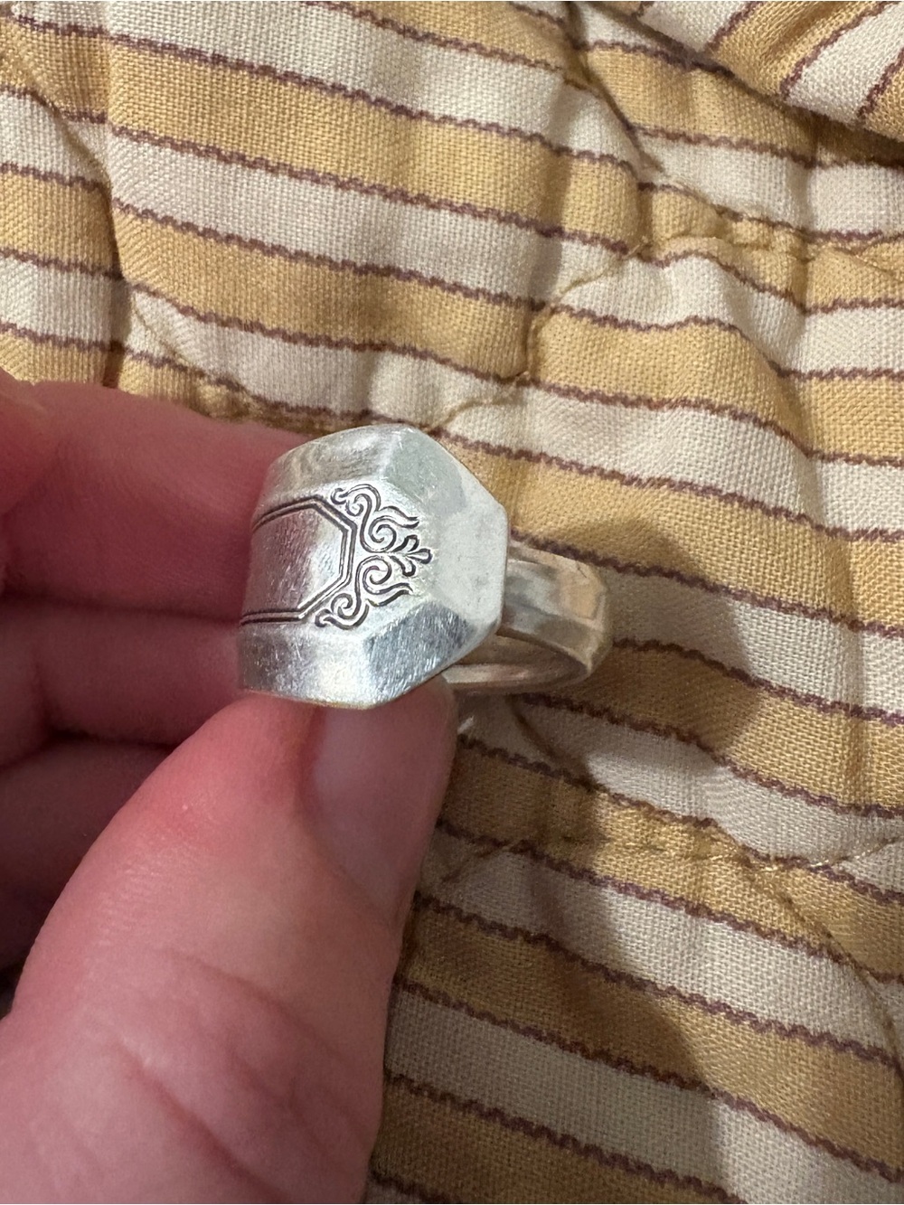 Sterling Silver Plated Spoon Handle Ring Engraved Ring Size 9